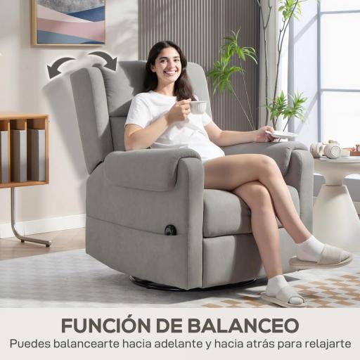 Sillón Relax Reclinable Eléctrico Giratorio y Basculante con Reposapiés Ajustable Mando a Distancia Gris Claro [3]