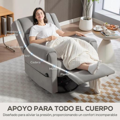 Sillón Relax Reclinable Eléctrico Giratorio y Basculante con Reposapiés Ajustable Mando a Distancia Gris Claro [4]
