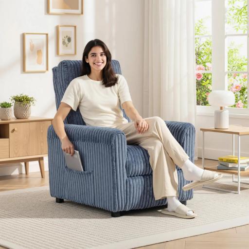 Sillón Relax Reclinable Manual Tapizado en Pana Instalación Rápida Reposapiés Acolchado Grueso Azul Oscuro [6]