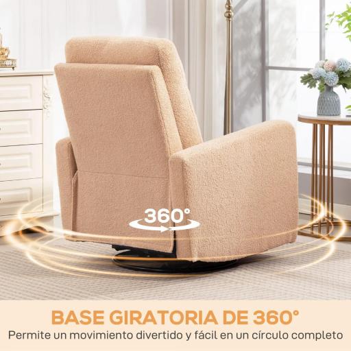 Sillón Relax Reclinable Manual hasta 135º con Reposabrazos Reposapiés Acolchado Grueso Función de Balanceo 360° Marrón [4]