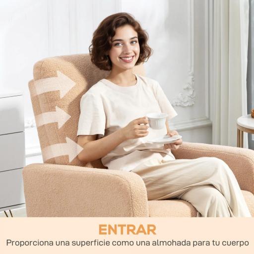 Sillón Relax Reclinable Manual hasta 135º con Reposabrazos Reposapiés Acolchado Grueso Función de Balanceo 360° Marrón [6]