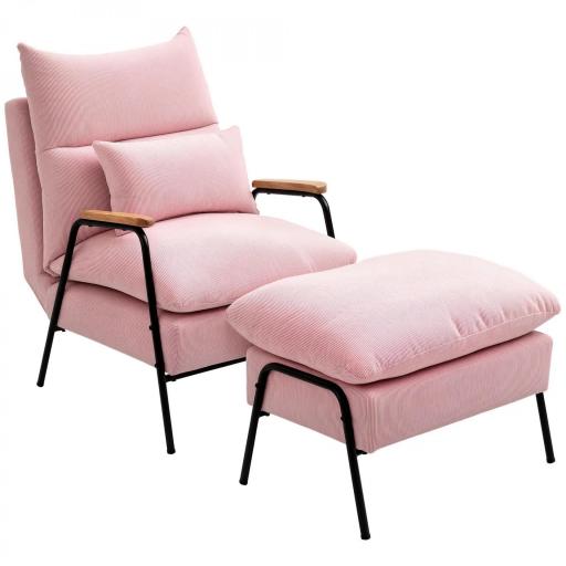 Sillón de Relax con Reposapiés Sillón Reclinable con Respaldo Ajustable Tapizado en Pana 68x91,5x88 cm Rosa [8]