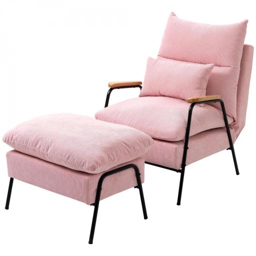Sillón de Relax con Reposapiés Sillón Reclinable con Respaldo Ajustable Tapizado en Pana 68x91,5x88 cm Rosa [9]