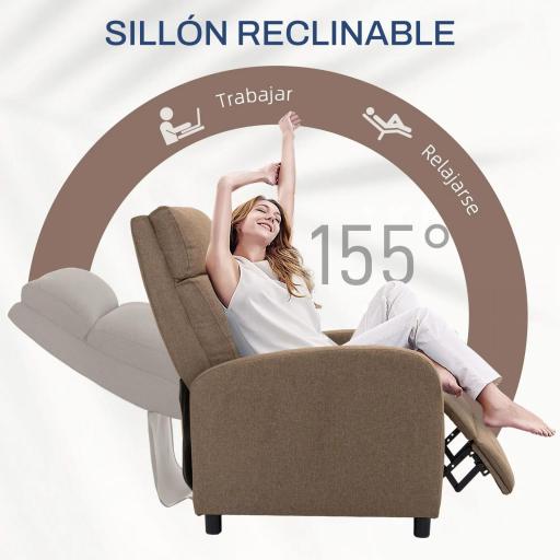 Sillón Reclinable Manual Sofá Individual con Reclinación hasta 155º Carga 150 kg Marrón [5]
