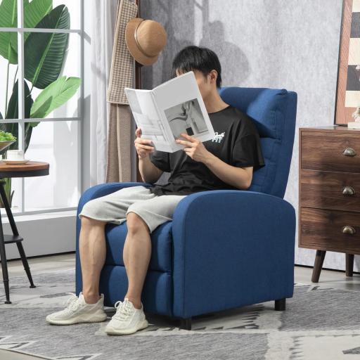 Sillón Reclinable Manual Sofá Individual con Reclinación hasta 155º Carga 150 kg Azul