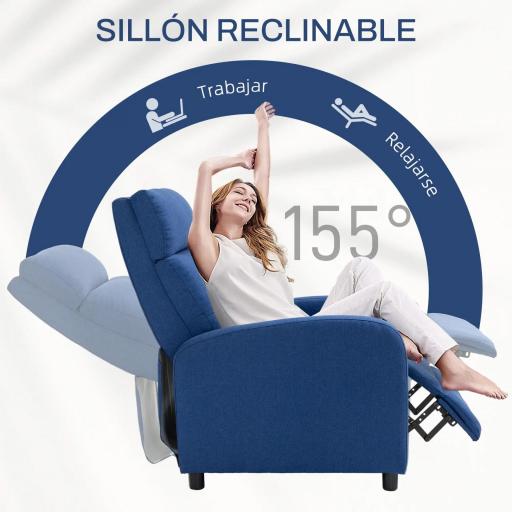 Sillón Reclinable Manual Sofá Individual con Reclinación hasta 155º Carga 150 kg Azul [4]