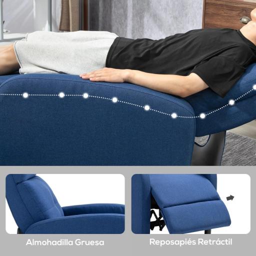 Sillón Reclinable Manual Sofá Individual con Reclinación hasta 155º Carga 150 kg Azul [2]