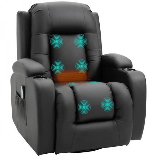 Sillón de Masaje Reclinable con 8 Puntos de Masaje Función de Calefacción Giratorio Mando a Distancia 85x94x104 cm Negro [9]