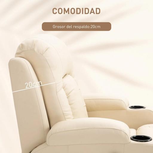 Sillón de Masaje Reclinable Sillón Relax con 8 Puntos de Masaje Vibrante Función de Calefacción 85x94x104 cm Crema [2]