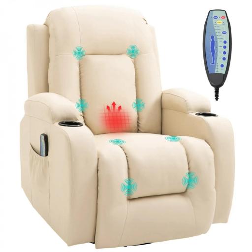 Sillón de Masaje Reclinable Sillón Relax con 8 Puntos de Masaje Vibrante Función de Calefacción 85x94x104 cm Crema [10]