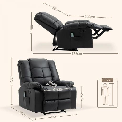 Sillón de Masaje Reclinable con 8 Puntos de Masaje Mando a Distancia Tapizado en PU Reposapiés Bolsillo Lateral Negro [1]