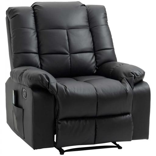 Sillón de Masaje Reclinable con 8 Puntos de Masaje Mando a Distancia Tapizado en PU Reposapiés Bolsillo Lateral Negro [8]