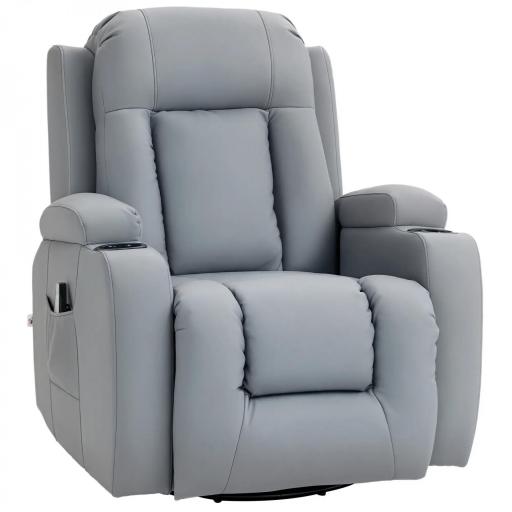 Sillón de Masaje Reclinable con 8 Puntos de Masaje Función de Calefacción Giratorio Mando a Distancia 85x94x104 cm Gris [8]