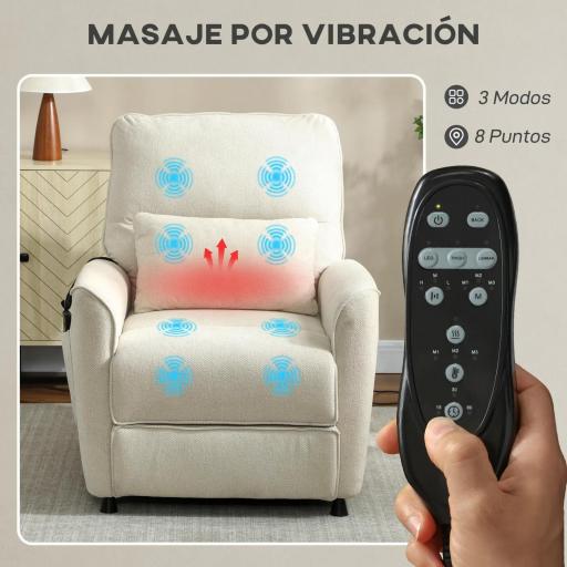 Sillón Relax Reclinable Eléctrico con Calor Lumbar Masaje Vibración Motor Silencioso Función de Memoria Crema [4]