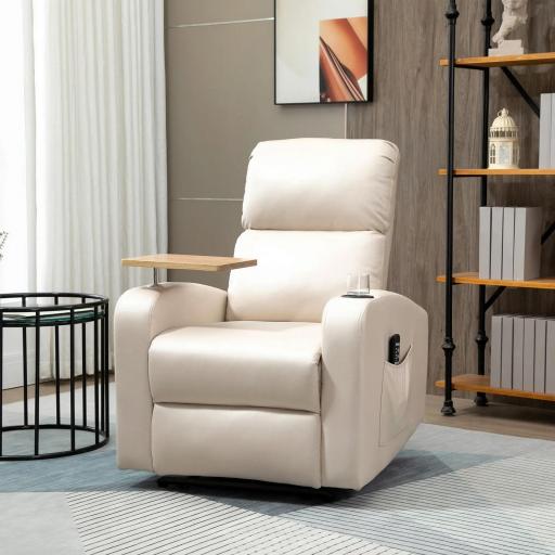 Sillón de Masaje con 4 Modos Vibración Reclinación 145° Mando a Distancia 77x93x105 cm Beige