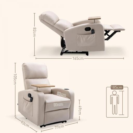 Sillón de Masaje con 4 Modos Vibración Reclinación 145° Mando a Distancia 77x93x105 cm Beige [5]