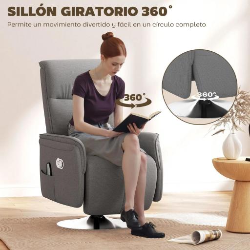 Sillón de Masaje Eléctrico con Reposapiés Sillón Relax Giratorio y Reclinable con Mando 68,5x77x117 cm Gris [2]