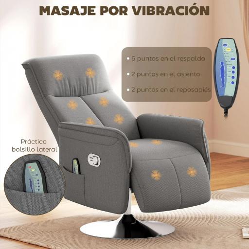 Sillón de Masaje Eléctrico con Reposapiés Sillón Relax Giratorio y Reclinable con Mando 68,5x77x117 cm Gris [7]