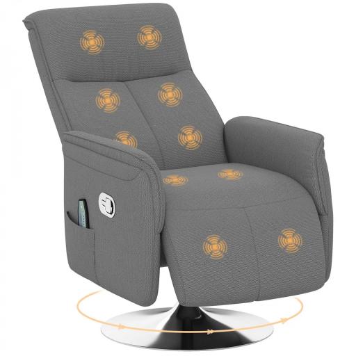 Sillón de Masaje Eléctrico con Reposapiés Sillón Relax Giratorio y Reclinable con Mando 68,5x77x117 cm Gris [9]