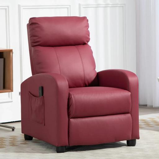 Sillón de Masaje Reclinable con Mando a Distancia Bolsillo Lateral y Temporizador Tapizado en PU 68x88x98cm Rojo Burdeos