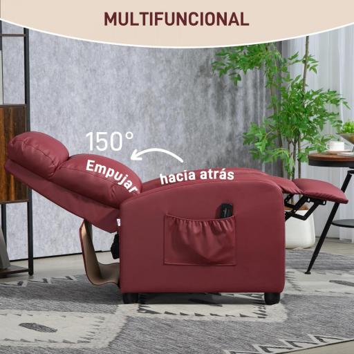 Sillón de Masaje Reclinable con Mando a Distancia Bolsillo Lateral y Temporizador Tapizado en PU 68x88x98cm Rojo Burdeos [4]