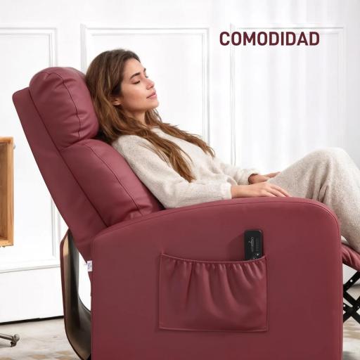 Sillón de Masaje Reclinable con Mando a Distancia Bolsillo Lateral y Temporizador Tapizado en PU 68x88x98cm Rojo Burdeos [5]
