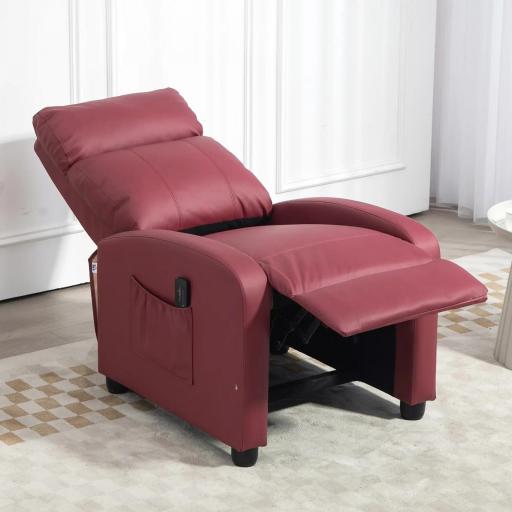Sillón de Masaje Reclinable con Mando a Distancia Bolsillo Lateral y Temporizador Tapizado en PU 68x88x98cm Rojo Burdeos [7]