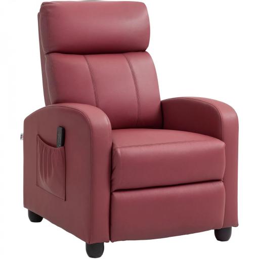 Sillón de Masaje Reclinable con Mando a Distancia Bolsillo Lateral y Temporizador Tapizado en PU 68x88x98cm Rojo Burdeos [9]