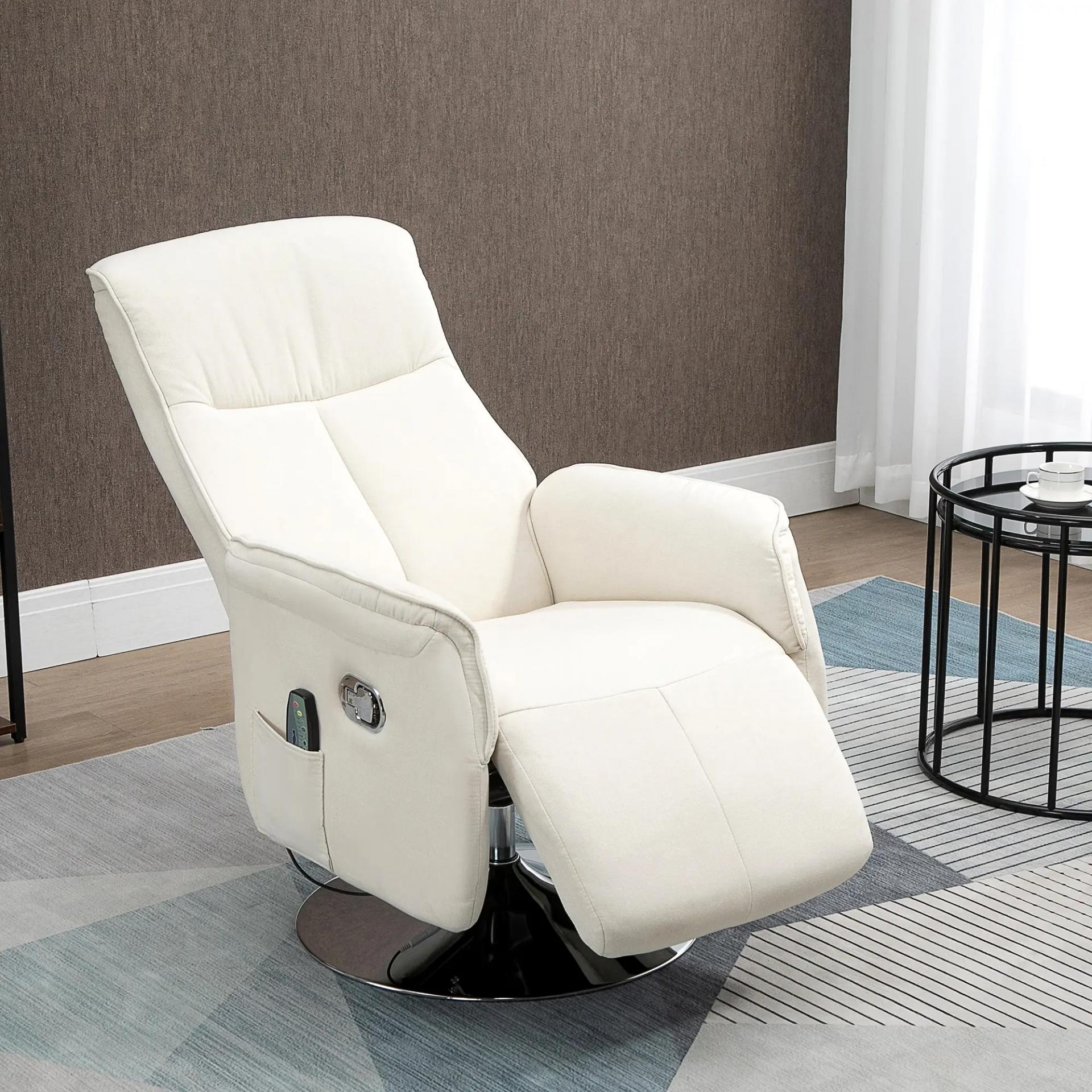 Sillón de Masaje Eléctrico con Reposapiés Sillón Relax Giratorio y Reclinable con Mando 68,5x77x117 cm Crema