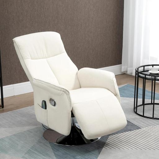 Sillón de Masaje Eléctrico con Reposapiés Sillón Relax Giratorio y Reclinable con Mando 68,5x77x117 cm Crema