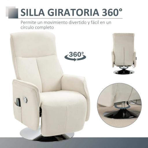Sillón de Masaje Eléctrico con Reposapiés Sillón Relax Giratorio y Reclinable con Mando 68,5x77x117 cm Crema [4]