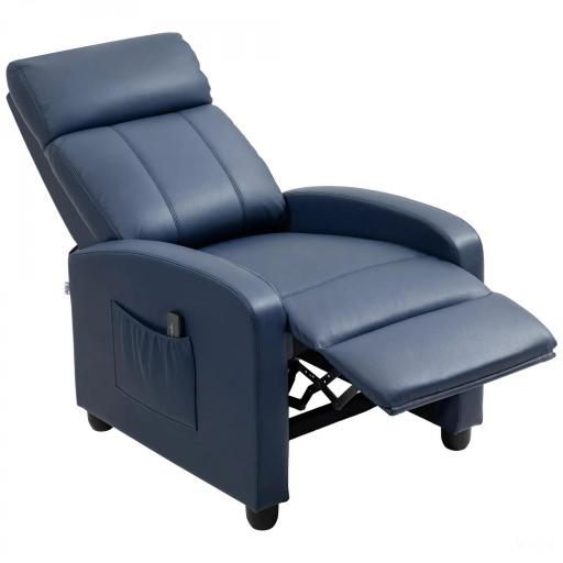 Sillón de Masaje Reclinable con Mando a Distancia Bolsillo Lateral y Temporizador Tapizado en PU 68x88x98 cm Azul Oscuro [10]