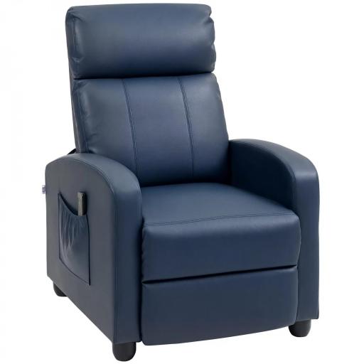 Sillón de Masaje Reclinable con Mando a Distancia Bolsillo Lateral y Temporizador Tapizado en PU 68x88x98 cm Azul Oscuro [9]