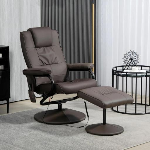 Sillón Relax Reclinable con Reposapiés con 10 Puntos de Masaje con Mando a Distancia para Salón Oficina Marrón