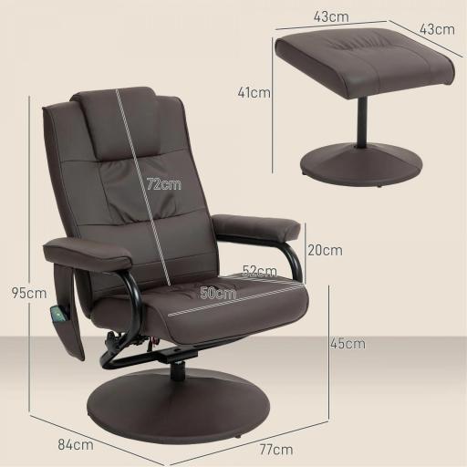 Sillón Relax Reclinable con Reposapiés con 10 Puntos de Masaje con Mando a Distancia para Salón Oficina Marrón [1]