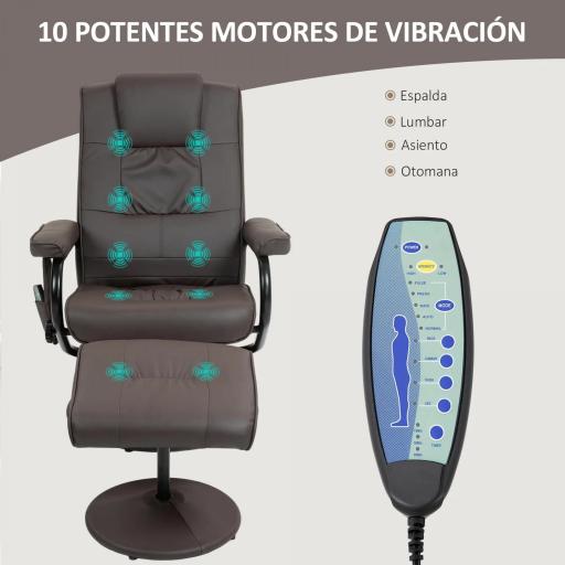 Sillón Relax Reclinable con Reposapiés con 10 Puntos de Masaje con Mando a Distancia para Salón Oficina Marrón [3]