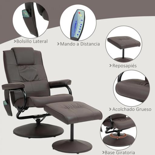 Sillón Relax Reclinable con Reposapiés con 10 Puntos de Masaje con Mando a Distancia para Salón Oficina Marrón [2]