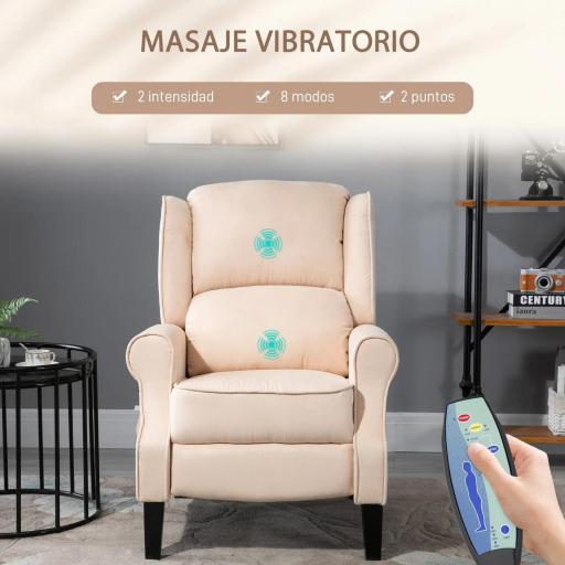 Sillón de Masaje Reclinable con Mando a Distancia 2 Zonas de Masaje y Tapizado en Tejido de Ante 78x83x101 cm Crema [6]