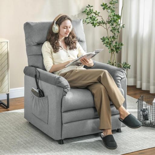 Sillón Relax Reclinable Eléctrico con Calor Lumbar Masaje Vibración Motor Silencioso Función de Memoria Gris