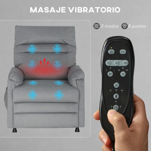 Sillón Relax Reclinable Eléctrico con Calor Lumbar Masaje Vibración Motor Silencioso Función de Memoria Gris [5]