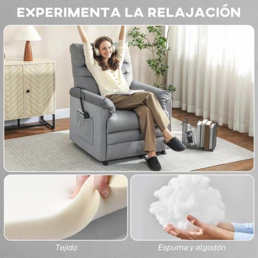 Sillón Relax Reclinable Eléctrico con Calor Lumbar Masaje Vibración Motor Silencioso Función de Memoria Gris [6]