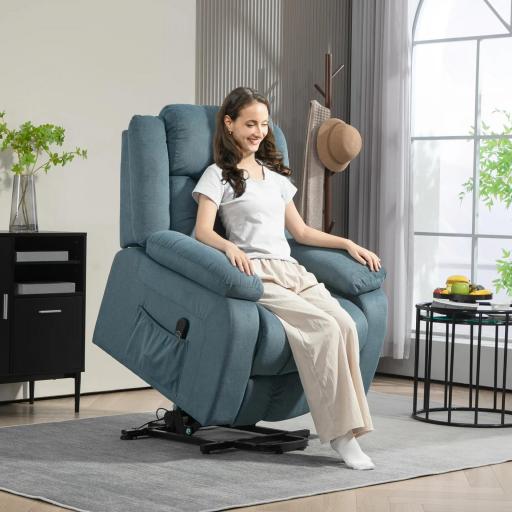 Sillón Relax Reclinable Eléctrico Levanta Personas con Mando a Distancia y Bolsillos Laterales Sillón Elevador Azul