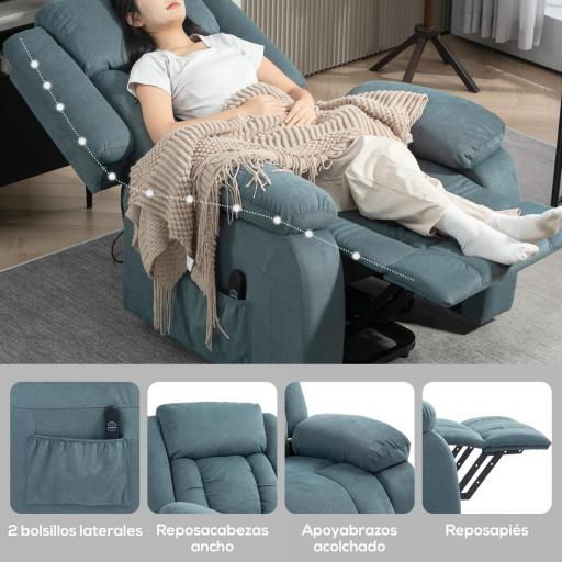 Sillón Relax Reclinable Eléctrico Levanta Personas con Mando a Distancia y Bolsillos Laterales Sillón Elevador Azul [4]