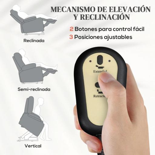 Sillón Levanta Personas Eléctrico con 8 Punto de Masaje Función de Calentamiento 2 Controles Remotos y Bolsillo Gris [5]