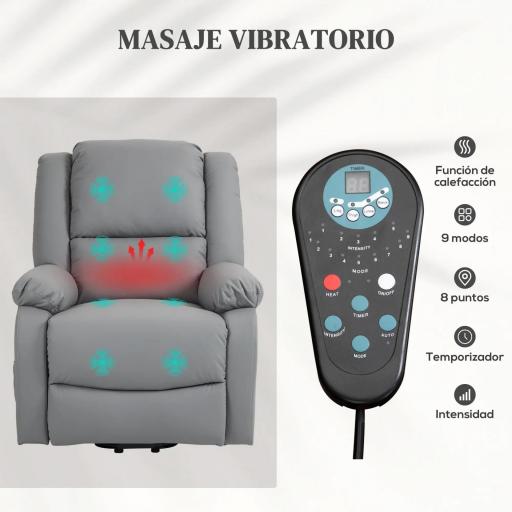 Sillón Levanta Personas Eléctrico con 8 Punto de Masaje Función de Calentamiento 2 Controles Remotos y Bolsillo Gris [6]