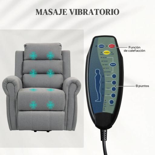 Sillón Relax Reclinable Eléctrico Levanta Personas con Masaje Vibratorio y Calor Control Remoto Gris [2]