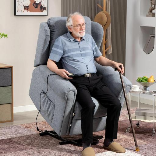 Sillón Relax Reclinable Eléctrico Levanta Personas con Respaldo Alto Capitoné Control Remoto Gris