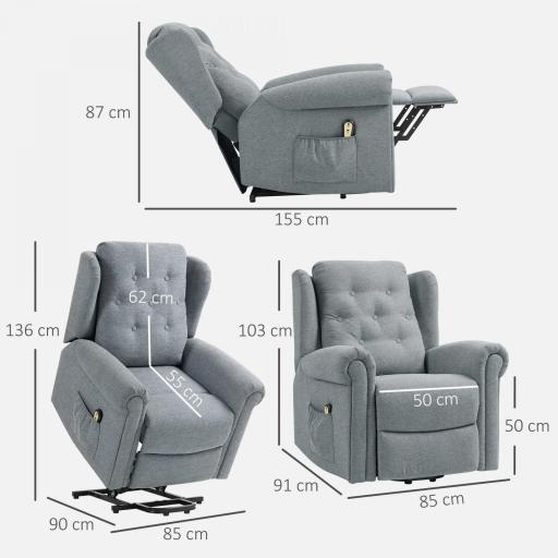 Sillón Relax Reclinable Eléctrico Levanta Personas con Respaldo Alto Capitoné Control Remoto Gris [2]