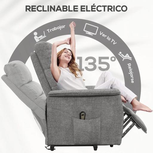 Sillón Relax Reclinable Eléctrico Levanta Personas con Mando a Distancia y Bolsillo Lateral Sillón Elevador Gris [6]