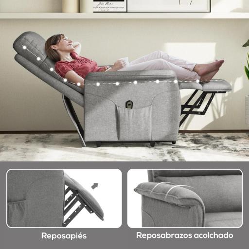 Sillón Relax Reclinable Eléctrico Levanta Personas con Mando a Distancia y Bolsillo Lateral Sillón Elevador Gris [3]